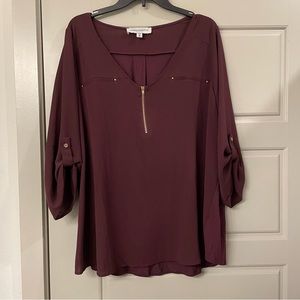 Burgundy Zipper Blouse